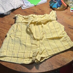 GB Girls Yellow Ruffle Waist Shorts with Black Stripes
